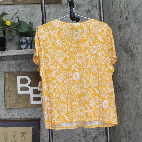 NWT ELLA Rafaella Paisley Print Lace-up Short Sleeve Tee Shirt Cadmium Yellow 1X - Picture 3 of 6